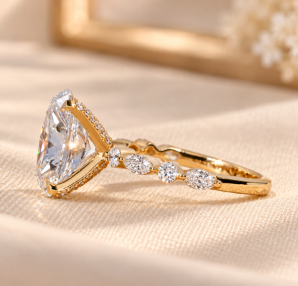 3.50 CT Oval Lab-Grown Diamond Engagement Ring, Marquise and Round Pavé Accents – detailed product view 2