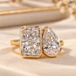 IGI Certified 4.50TCW Radiant and Pear Cut Diamond Toi Et Moi Engagement Ring, Bezel Set, Two Stone Wedding Ring, Anniversary gifts