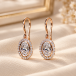 1.00Ct Each Oval Lab Grown Diamond Halo Drop Earrings,14K Rose Gold Dangle Earrings,Vintage Style Bridal Earrings,Anniversary Gift For Her
