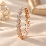 Nature Inspired Flower Wedding Ring, Round Cut Lab Grown Diamond Eternity Band, Unique Anniversary Gift for Her, Comfort-Fit Daily Wear Ring