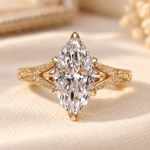 Marquise Diamond Vintage Engagement Ring in Art Deco Style, Solitaire Wedding Ring for Her, Split Shank Engraved Details, Anniversary Gifts