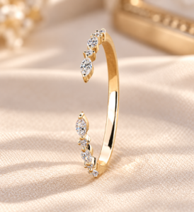 Open gap marquise and round lab-grown diamond wedding band with shared prongs