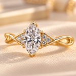 Split Shank Engagement Ring with Marquise Cut Lab Created Diamond V Shape Prong Muse Setting