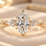 Marquise and Kite Cut Lab Grown Diamond Ring, Vintage Looking Engagement Ring, Filigree Design, IGI Certified 1 CT Marquise Diamond Ring