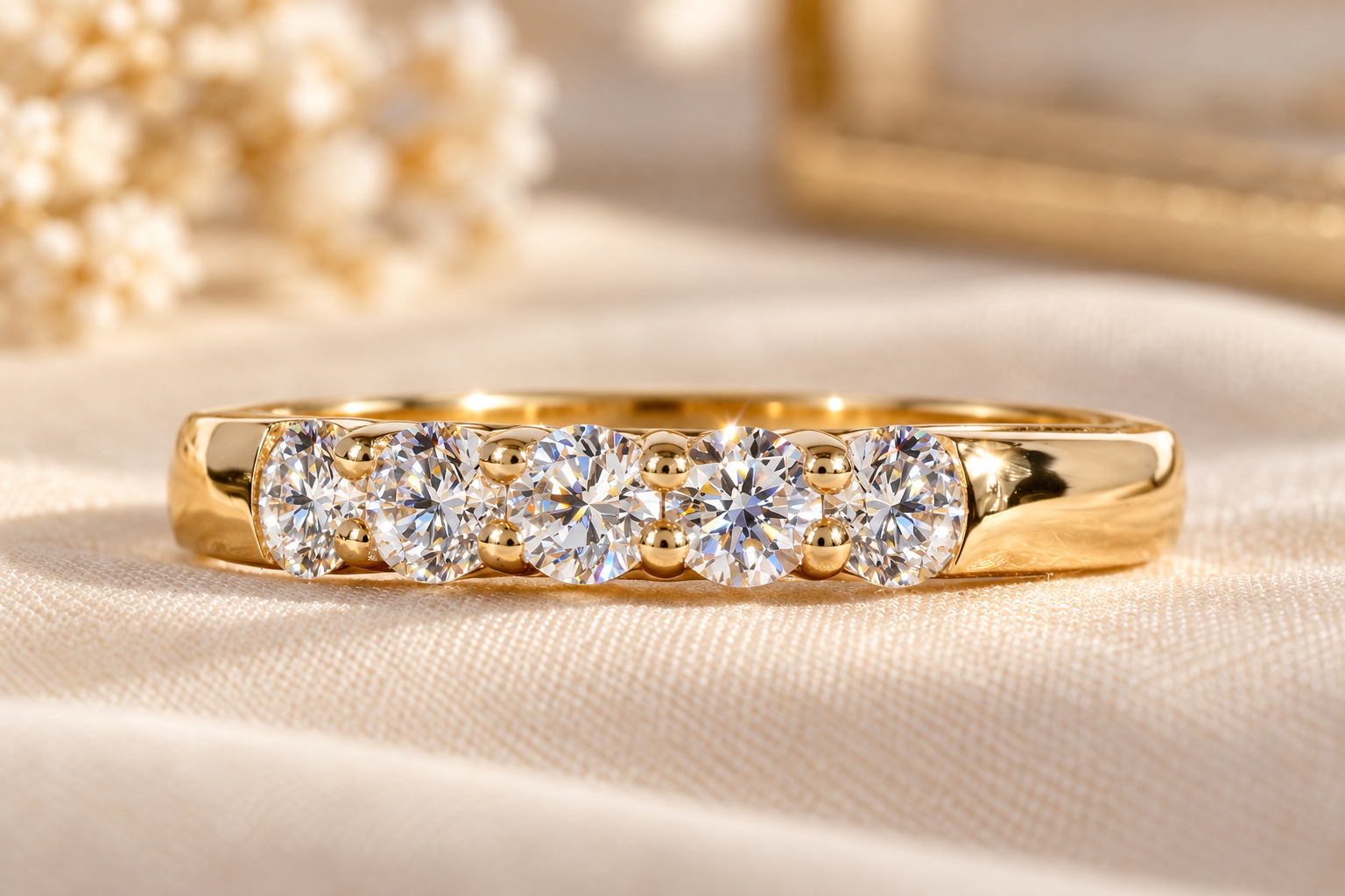 ChatGPT Image Sep 25, 2026, 02_07_57 PM 3MM Round Lab Grown Diamond Wedding Band,Five Stone Anniversary Ring, Stacking Ring, Handmade Jewelry - Image 1