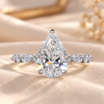 IGI Certified 3.50ct Pear Cut Lab Diamond Ring, Side Pear and Round Diamonds, Engagement Ring for Women, Bridesmaid Gift