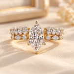 Dutch Marquise Bridal Set, Antique Lab Grown Diamond Engagement Ring and Open Gap Oval Matching Band, Vintage Wedding Ring Set, Unique Gifts