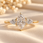 Dutch Marquise and Pear Cut Lab Grown Diamond Ring, Three Stone Engagement Ring, Wedding Anniversary Gift for Her, Marriage Proposal Ring