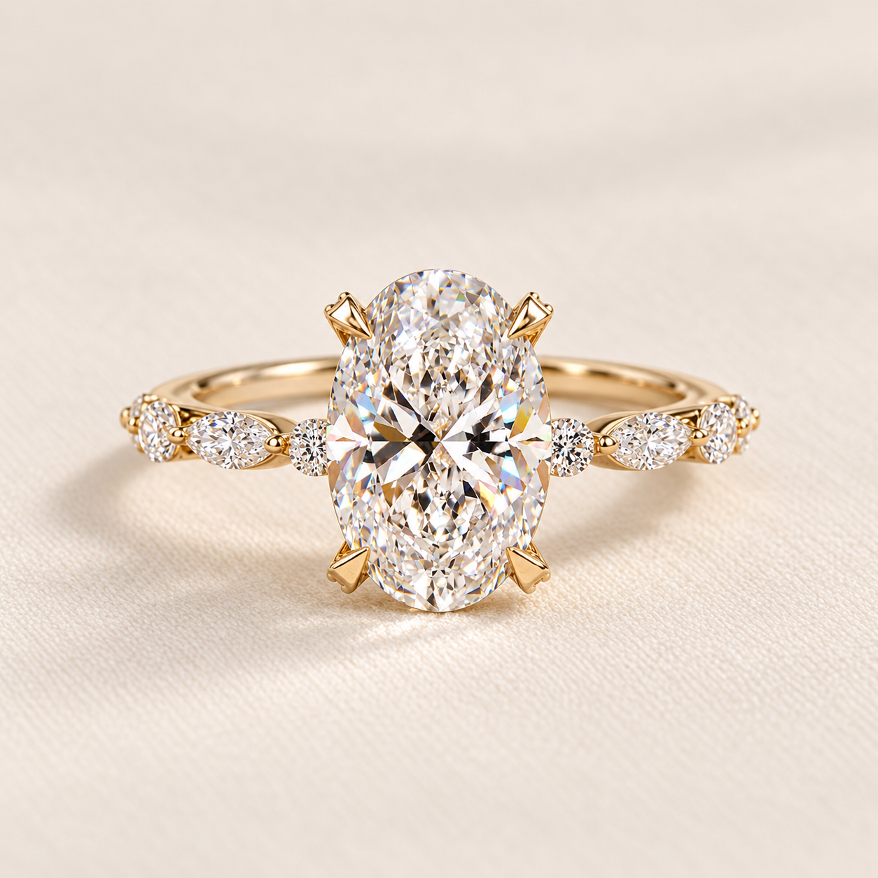 ChatGPT Image Sep 26, 2026, 07_21_42 PM 3.50 CT Oval Lab-Grown Diamond Engagement Ring, Marquise and Round Pavé Accents - Image 1