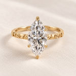 Marquise Lab-Grown Diamond Solitaire Ring, Rose and Moon Engraved Band