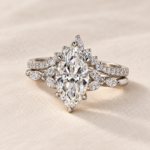 Marquise Lab-Grown Diamond Bridal Ring Set, Tulip Basket with Curved Band