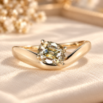 Ocen Wave Solitaire Engagement Ring in Cushion Old Mine Cut Champagne Lab Grown Diamond, Wedding Ring for Her, Comfort Fit East to West Ring