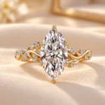 Nature Inspired Marquise Engagement Ring with Hidden Gemstone, Leaf Style Tulip Diamond Basket Wedding Ring, Handmade Ring by Dimond Vishwa