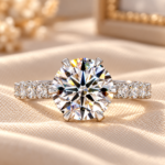 4.00 Ct Round Lab Grown Diamond Engagement Ring, IGI Certified, 14k White Gold Wedding Band, Handmade Jewelry