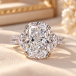 5.00Ct Elongated Cushion Cut Lab Diamond Ring, IGI Certified, Three Stone Engagement Ring, Side Half Moon Cut Wedding Ring, Gift for Her
