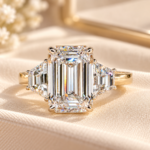 5.00ct Emerald Cut Lab Diamond Engagement Ring, Trapezoid Side Stones, Three Stone Wedding Ring, Anniversary Gift