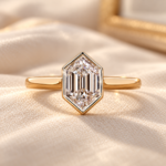 Hexagon Step Cut Lab Grown Diamond Ring, Bezel Set Engagement Ring, IGI Certified Antique Diamond Wedding Ring, Solitaire Gold Proposal Ring