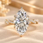 Marquise Diamond Twisted Pave Engagement Ring in Tulip Basket Setting, Wedding Ring for Her, Anniversary Gift, Diamondrensu Handcrafted Ring