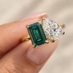 3 TCW Emerald & Pear Cut Moissanite Ring, Toi et Moi Engagement Ring