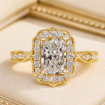 1.5 Carat Radiant Lab Grown Diamond Vintage Halo Milgrain Ring