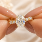 2 Ct Oval Lab Grown Diamond Engagement Ring, Hidden Halo Marquise Side Stone Ring