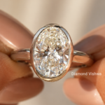 3 Carat Oval Lab Grown Diamond Bezel Engagement Ring with Hidden Halo