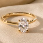 1 CT Oval Lab Grown Diamond Tulip Solitaire Engagement Ring in 14K Yellow Gold