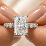 3 Ct Radiant Lab Grown Diamond Engagement Ring, Hidden Halo Diamond Band, Custom Gold Ring