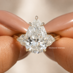 5.5 Ct Pear Lab Grown Diamond Three Stone Ring, Heart Side Stone Engagement Ring