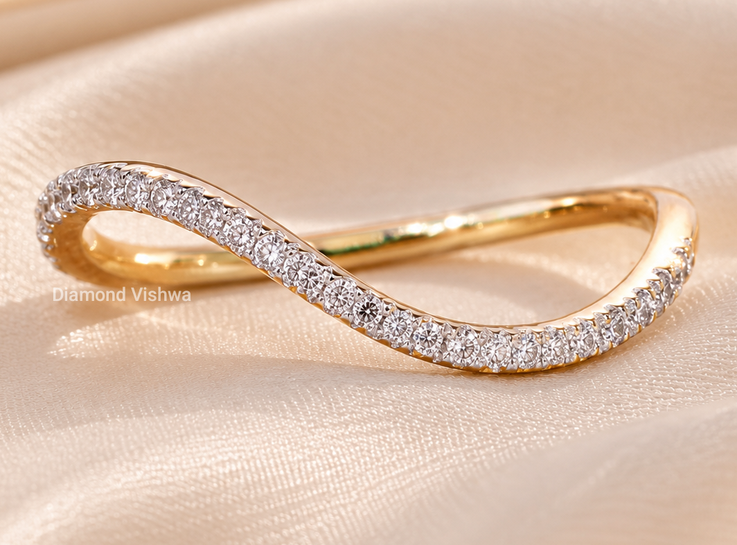 IMG_20260522_181642 Curved Lab Grown Diamond Wedding Band, Infinity Diamond Ring, Minimalist Curved Stacking Ring, 14K Gold Diamond Band - Image 1