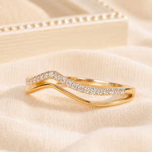 Round Cut Lab Grown Diamond Chevron Wedding Band, Curved Diamond Stacking Ring, V Shape Wedding Band, Minimalist Bridal Ring, 14K Gold Band