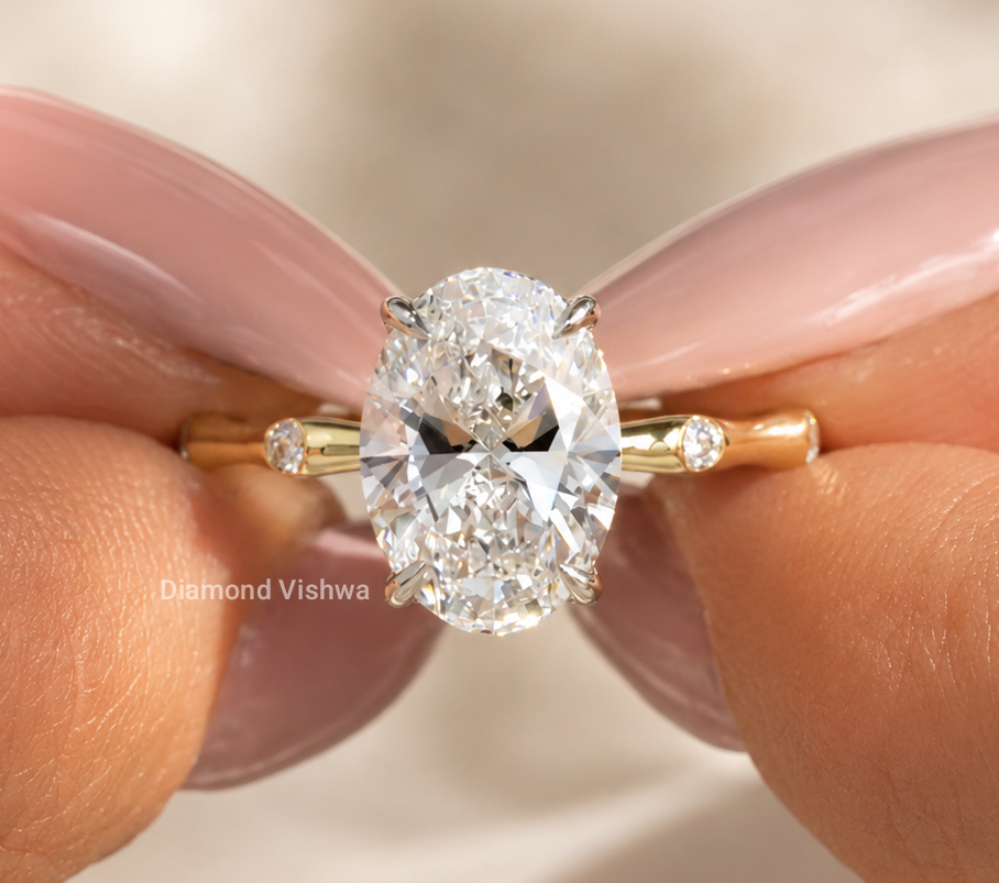 IMG_20260525_225028 3 CT Oval Lab Grown Diamond Two-Tone Hidden Halo Engagement Ring - Image 1