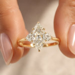 1.5 CT Marquise Lab Grown Diamond Three-Stone Ring with Heart Side Stones