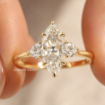 1.5 CT Marquise Lab Grown Diamond Three-Stone Ring with Heart Side Stones