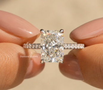 Radiant Lab Grown Diamond Engagement Ring, 2.5 CT Hidden Halo Pavé, Silver or Gold