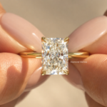 3 CT Radiant Lab Grown Diamond Engagement Ring, Cathedral Solitaire, 14K Yellow Gold