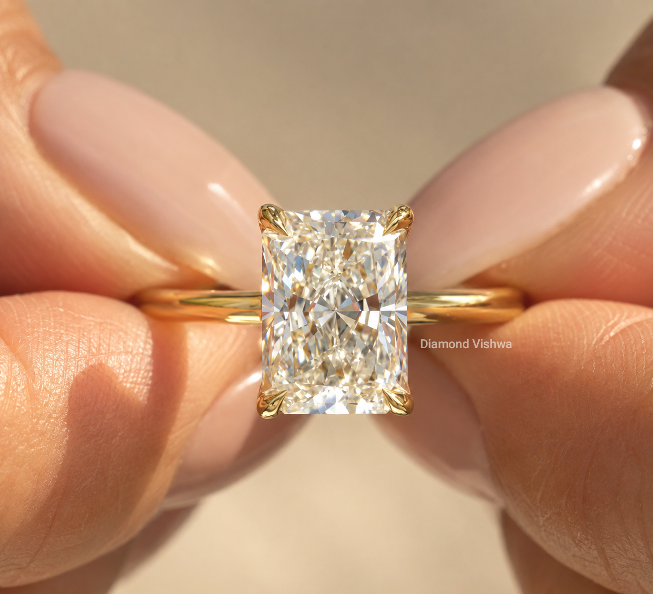 IMG_20260601_194501 3 CT Radiant Lab Grown Diamond Engagement Ring, Cathedral Solitaire, 14K Yellow Gold - Image 1