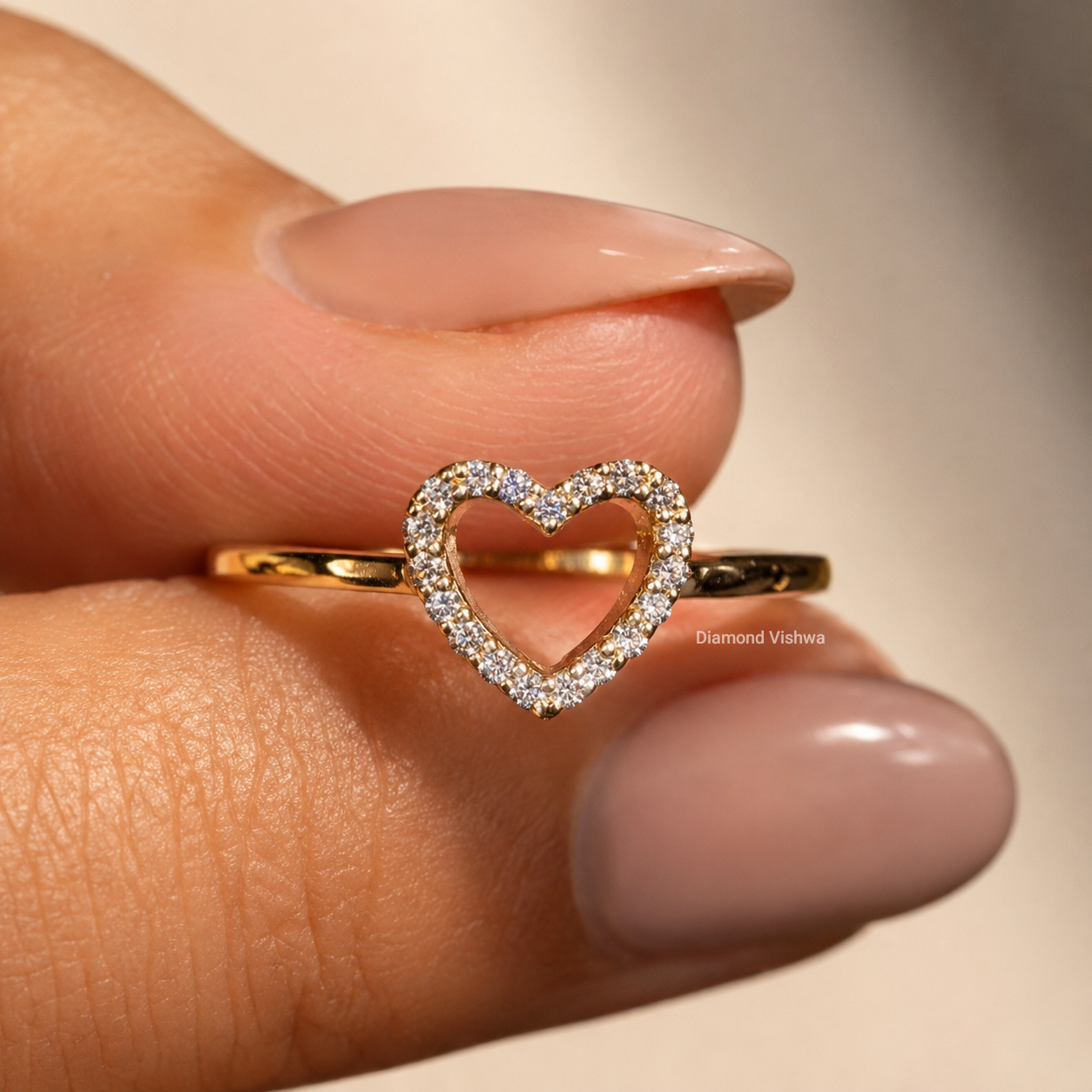 IMG_20260603_123013 Heart Shaped Lab Grown Diamond Ring, Open Heart Diamond Ring, Minimalist Heart Engagement Ring, 14K Gold Promise Ring For Her - Image 1