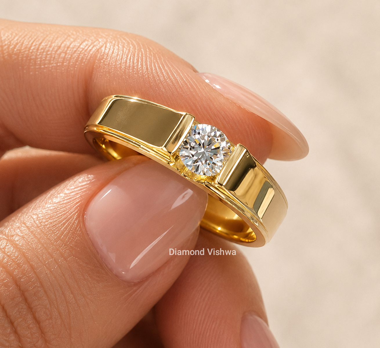 IMG_20260615_134836 0.5 CT Round Lab Grown Diamond Men’s Ring, Modern Solitaire Wedding Ring in 14K Yellow Gold - Image 1