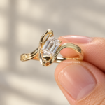 1.5CT Emerald Cut Lab Grown Diamond Engagement Ring, Swirl Gold Ring