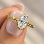 1.5 CT Oval Lab Grown Diamond Vintage Bezel Engagement Ring in 14K Gold