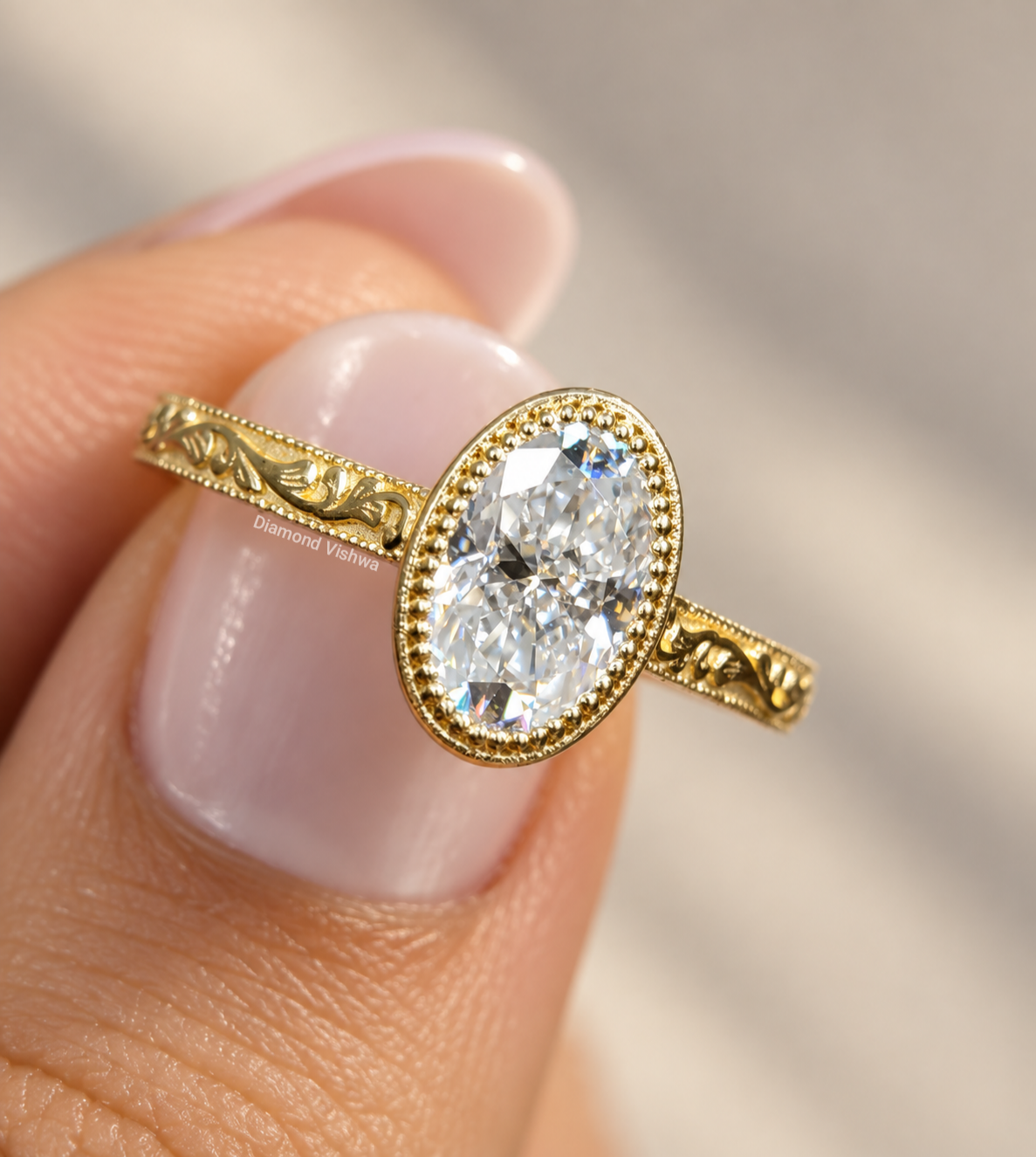 IMG_20260910_180649 1.5 CT Oval Lab Grown Diamond Vintage Bezel Engagement Ring in 14K Gold - Image 1