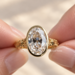3.5 CT Oval Lab-Grown Diamond Bezel-Set Floral Engagement Ring