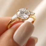 2 CT Round Lab Grown Diamond Three-Stone Ring with Pear Side Diamonds