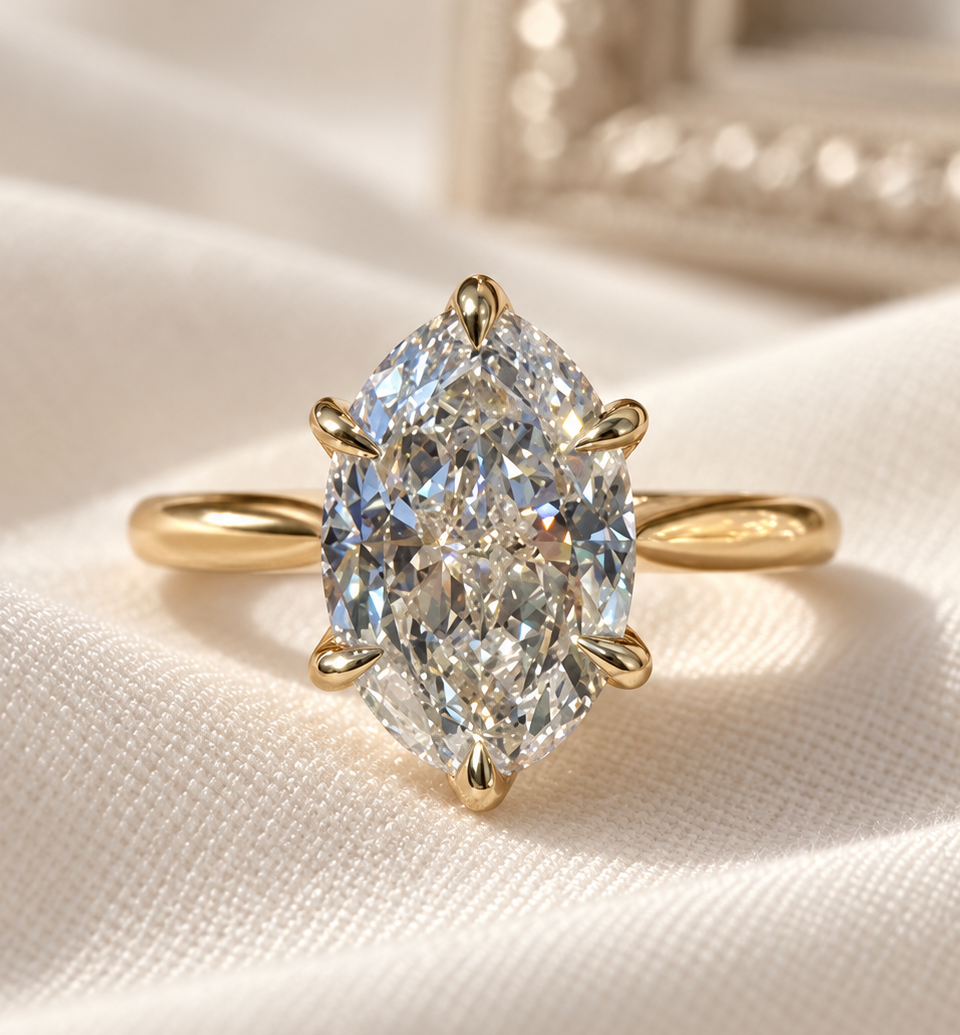a (1) 3.5 CT Oval Lab Grown Diamond Engagement Ring, Vintage Oval Solitaire Ring, 14K Gold Six Prong Diamond Ring, IGI Certified - Image 1