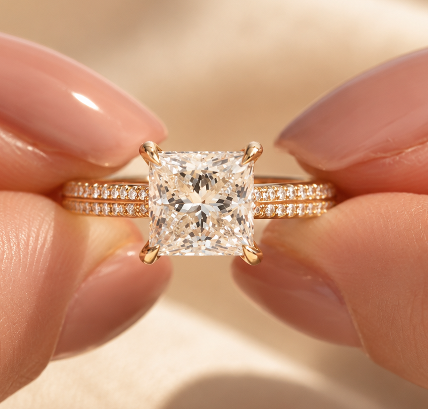 a (1) 2.5 CT Princess Cut Lab Grown Diamond Engagement Ring with Pavé Band in 14K White Gold - Image 1