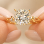 2.5 CT Princess Cut Lab Grown Diamond Engagement Ring with Nature-Inspired Band in 14K Yellow Gold