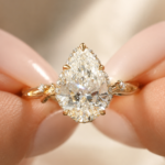 2.5 CT Pear Lab Grown Diamond Engagement Ring with Nature-Inspired Band in 14K Yellow Gold