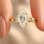 2Ct Marquise Lab Grown Diamond Engagement Ring, Nature Inspired Band, 14k Yellow Gold