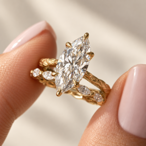 2.5 CT Marquise Lab Grown Diamond Ring Set, Vintage Engagement Ring with Matching Wedding Band, 14K Gold Bridal Set